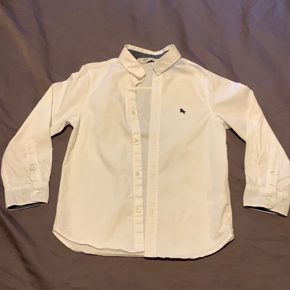 H&M kids long sleeve white button down shirt 6-7T